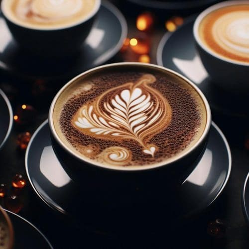 a cup of coffee with a design on the foam a cup of coffee with a design on the foam